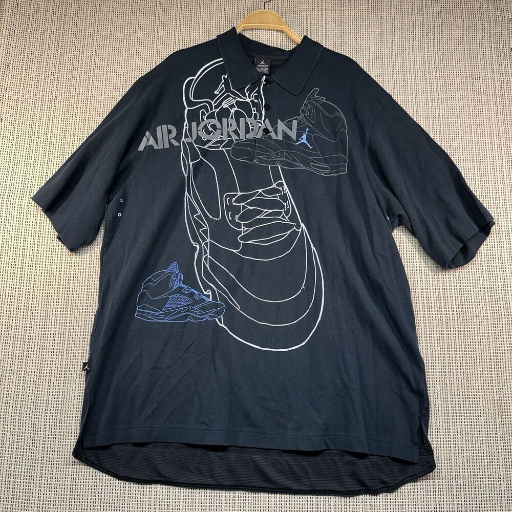Vintage Jordan Polo Shirt 4XL Black Air Jordan 5 Graphic Shirt Y2K Streetwear